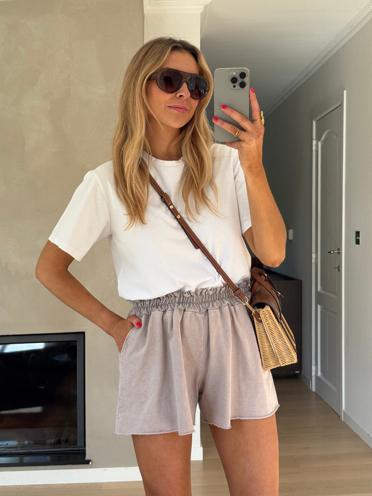 Beige Cotton Issa Shorts