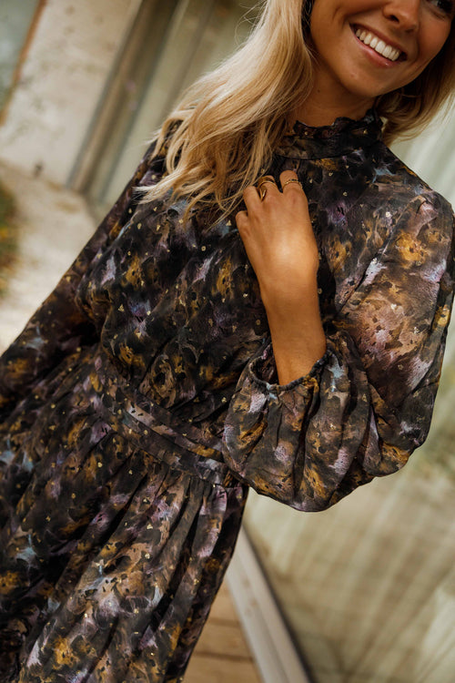 Black Patterned Alexandra Dress