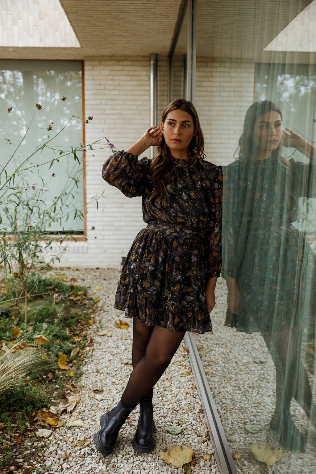Black Patterned Alexandra Dress