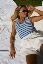 Blue Striped Mary Top