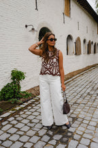 Brown And Ecru Crochet Zoe Top
