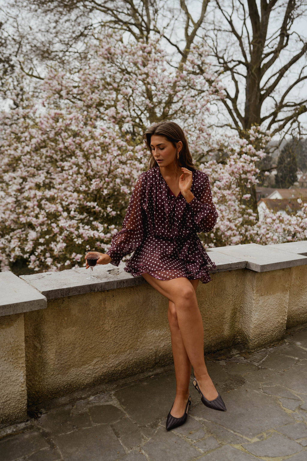 Burgundy Polka Dot Alenor Dress