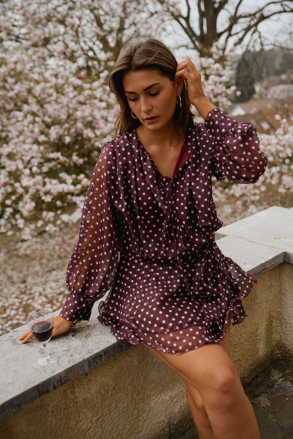 Burgundy Polka Dot Alenor Dress