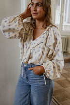 Ecru with Blue Floral Euredice Blouse
