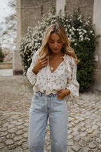 Ecru with Blue Floral Euredice Blouse