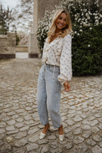 Ecru with Blue Floral Euredice Blouse