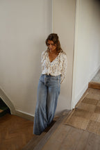 Ecru with Blue Floral Euredice Blouse
