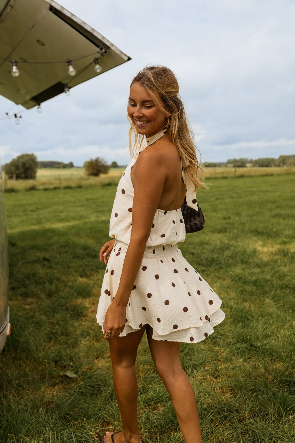 Ecru With Chocolate Polka Dots Selena Dress