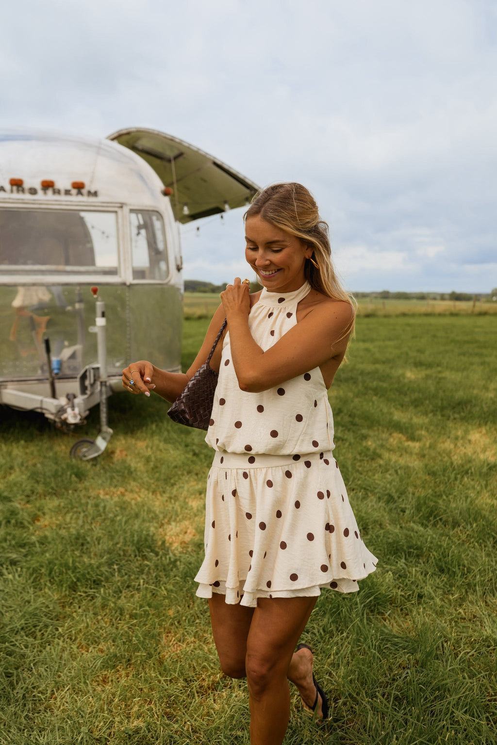 Ecru With Chocolate Polka Dots Selena Dress