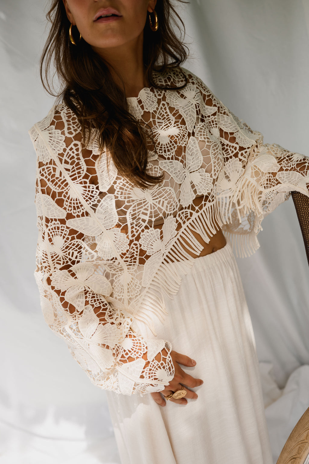 Ecru Crochet Butterfly Blouse