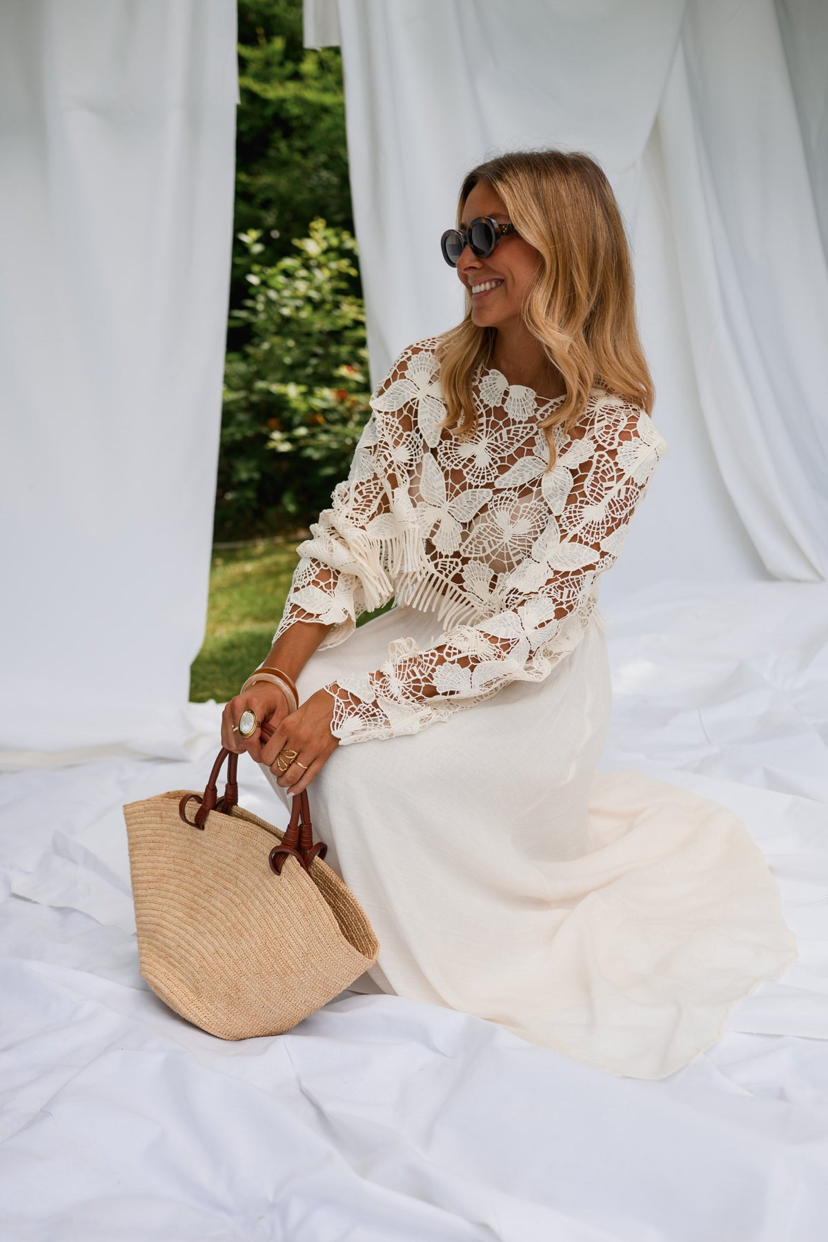Ecru Crochet Butterfly Blouse