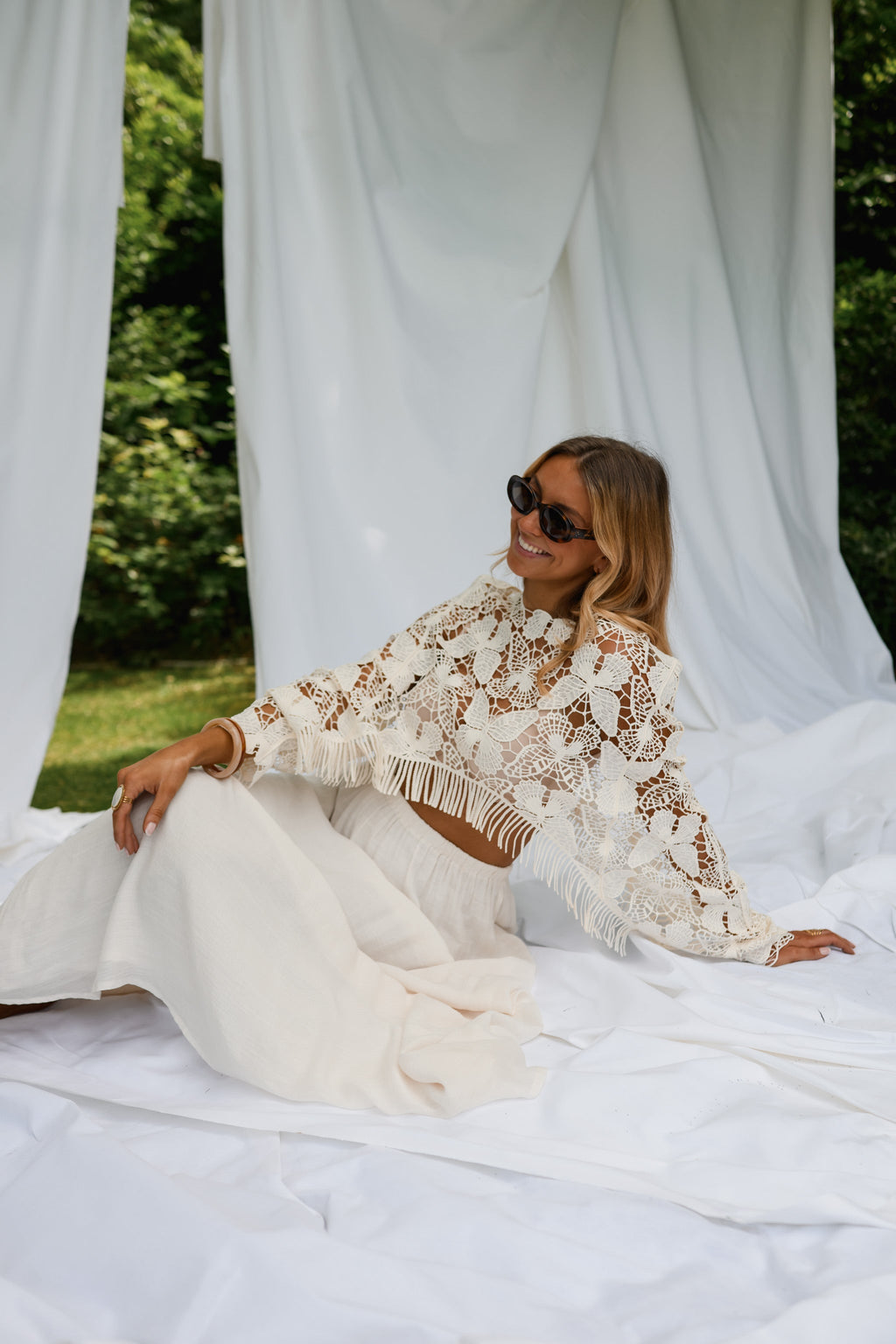 Ecru Crochet Butterfly Blouse