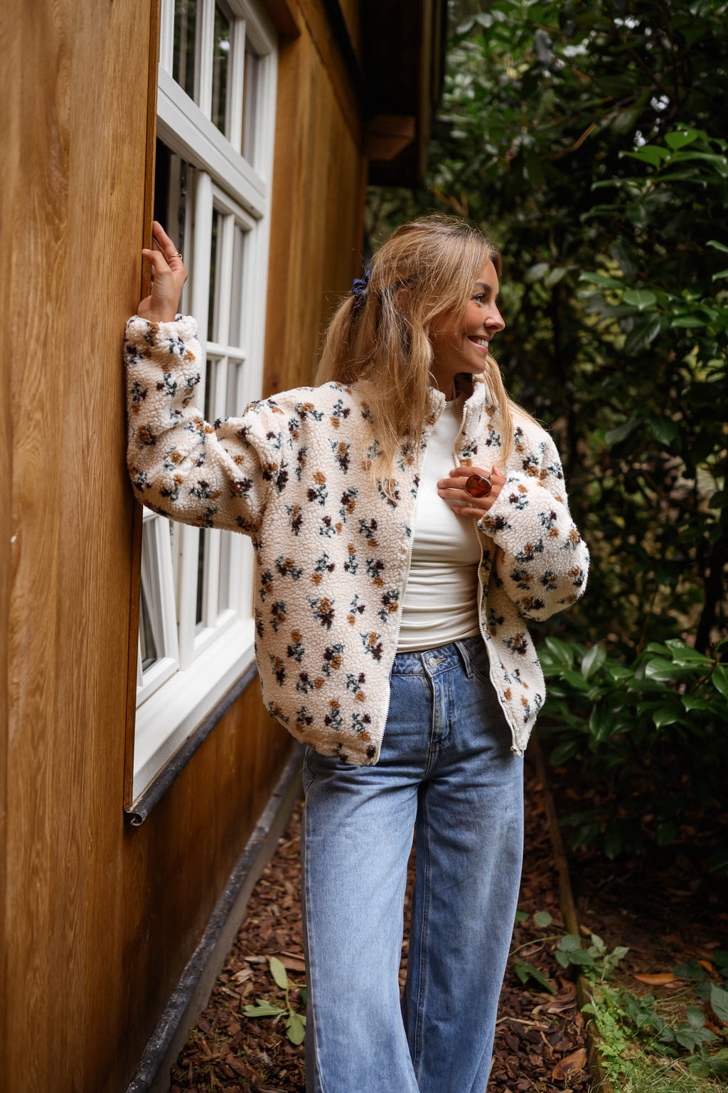 Ecru Floral Alice Fleece Jacket