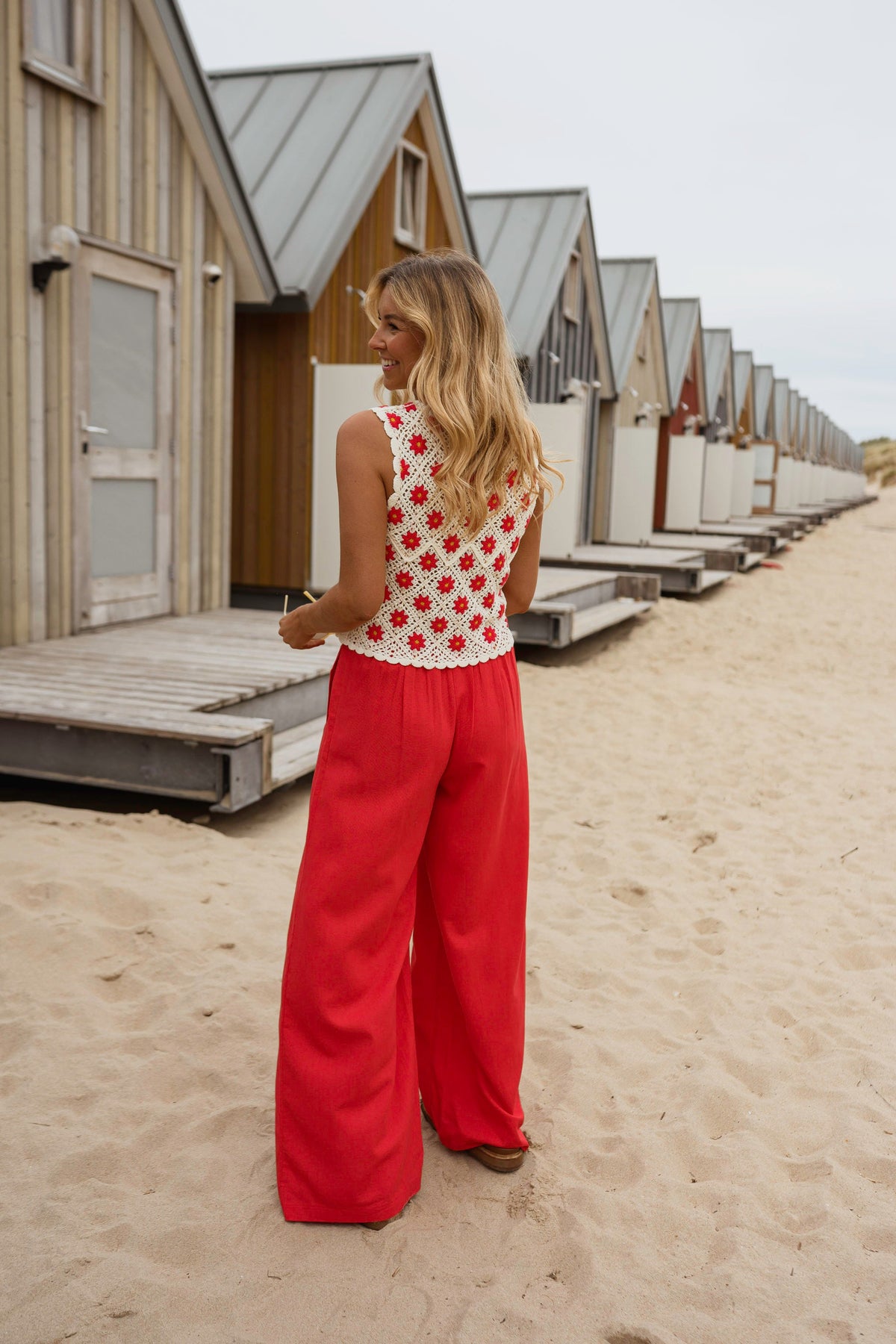 Ecru And Red Crochet Marcella Top