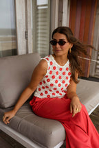 Ecru And Red Crochet Marcella Top