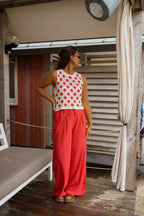 Ecru And Red Crochet Marcella Top