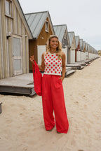Ecru And Red Crochet Marcella Top