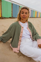 Green With Pink Stripes Verda Cardigan
