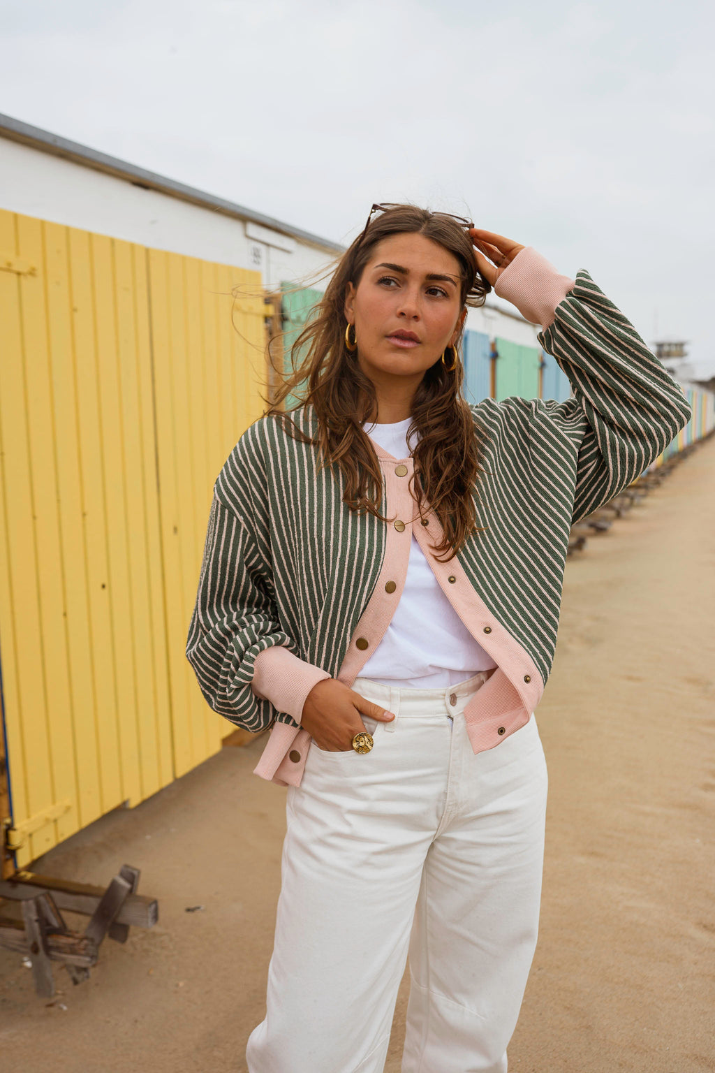 Green With Pink Stripes Verda Cardigan
