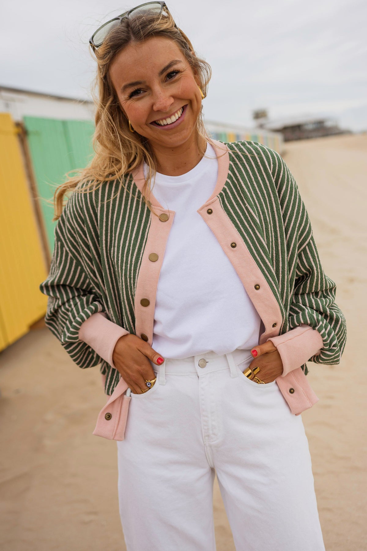 Green With Pink Stripes Verda Cardigan
