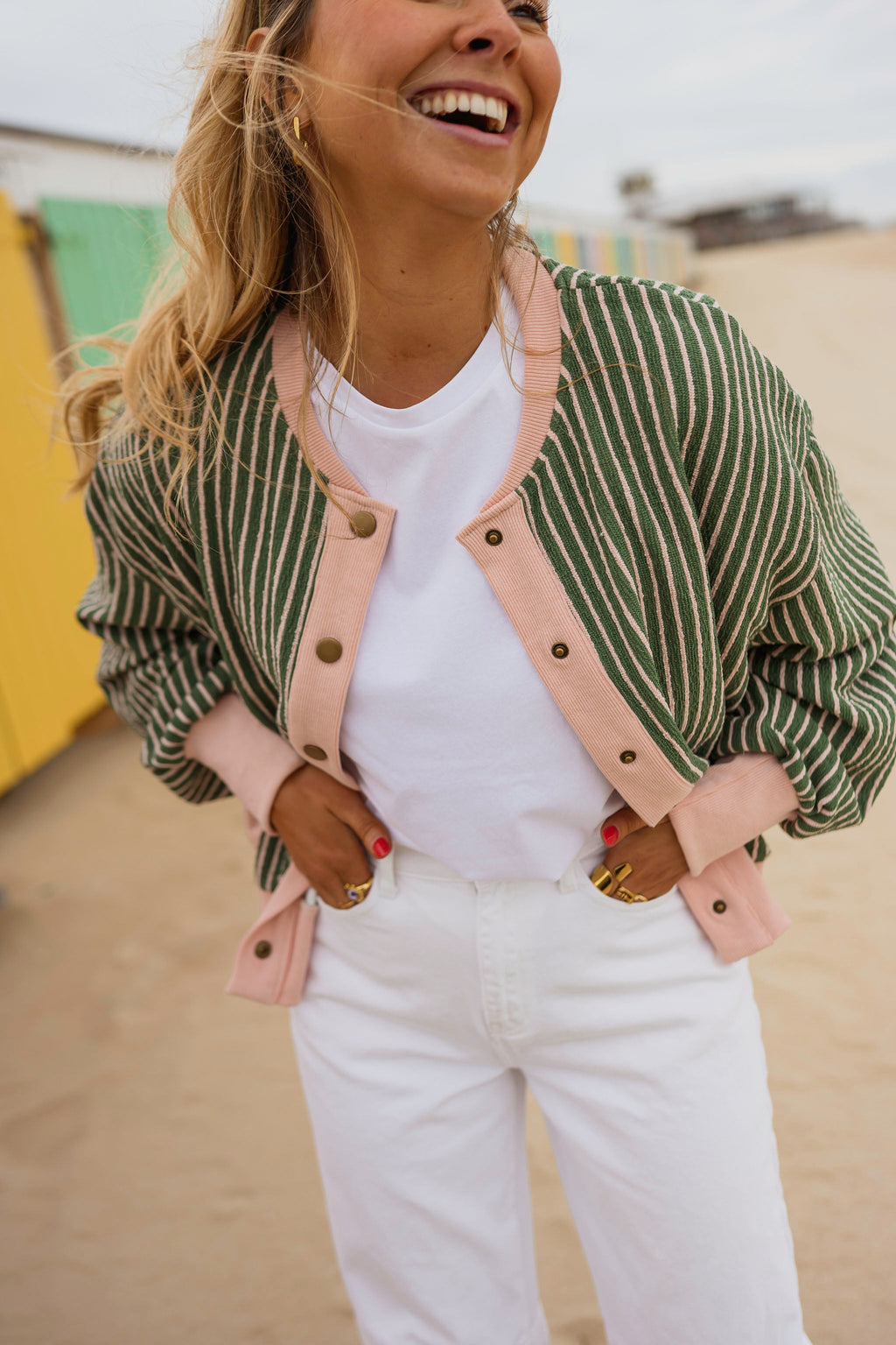 Green With Pink Stripes Verda Cardigan