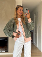 Green With Pink Stripes Verda Cardigan