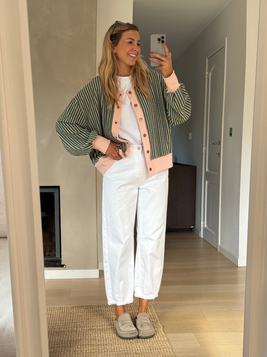 Green With Pink Stripes Verda Cardigan