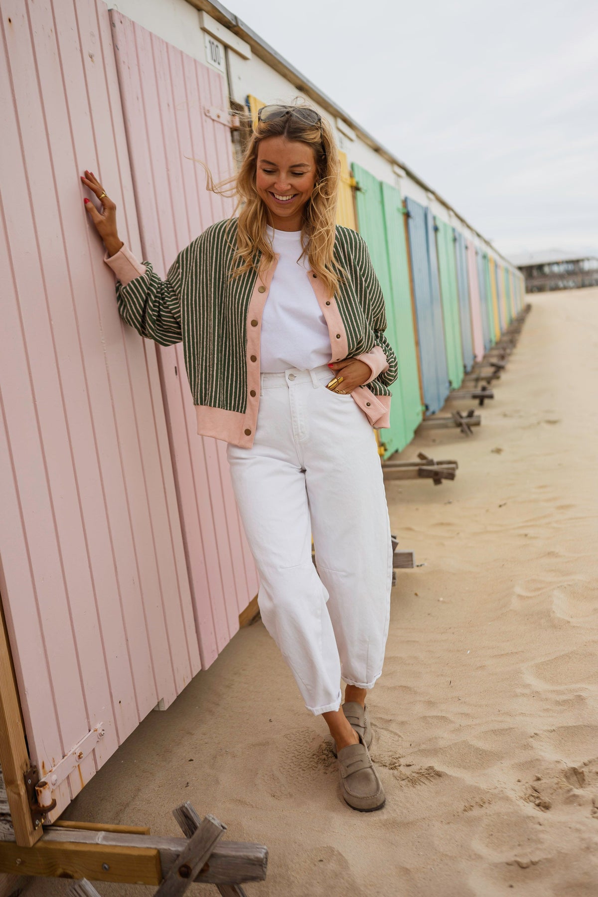 Green With Pink Stripes Verda Cardigan