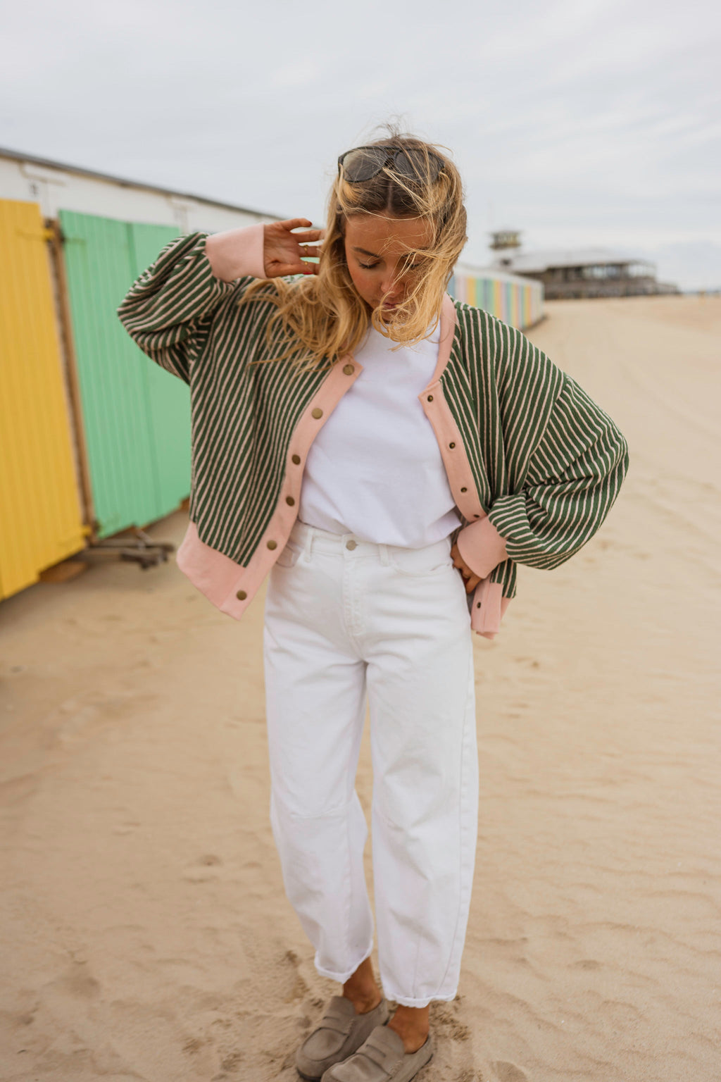 Green With Pink Stripes Verda Cardigan