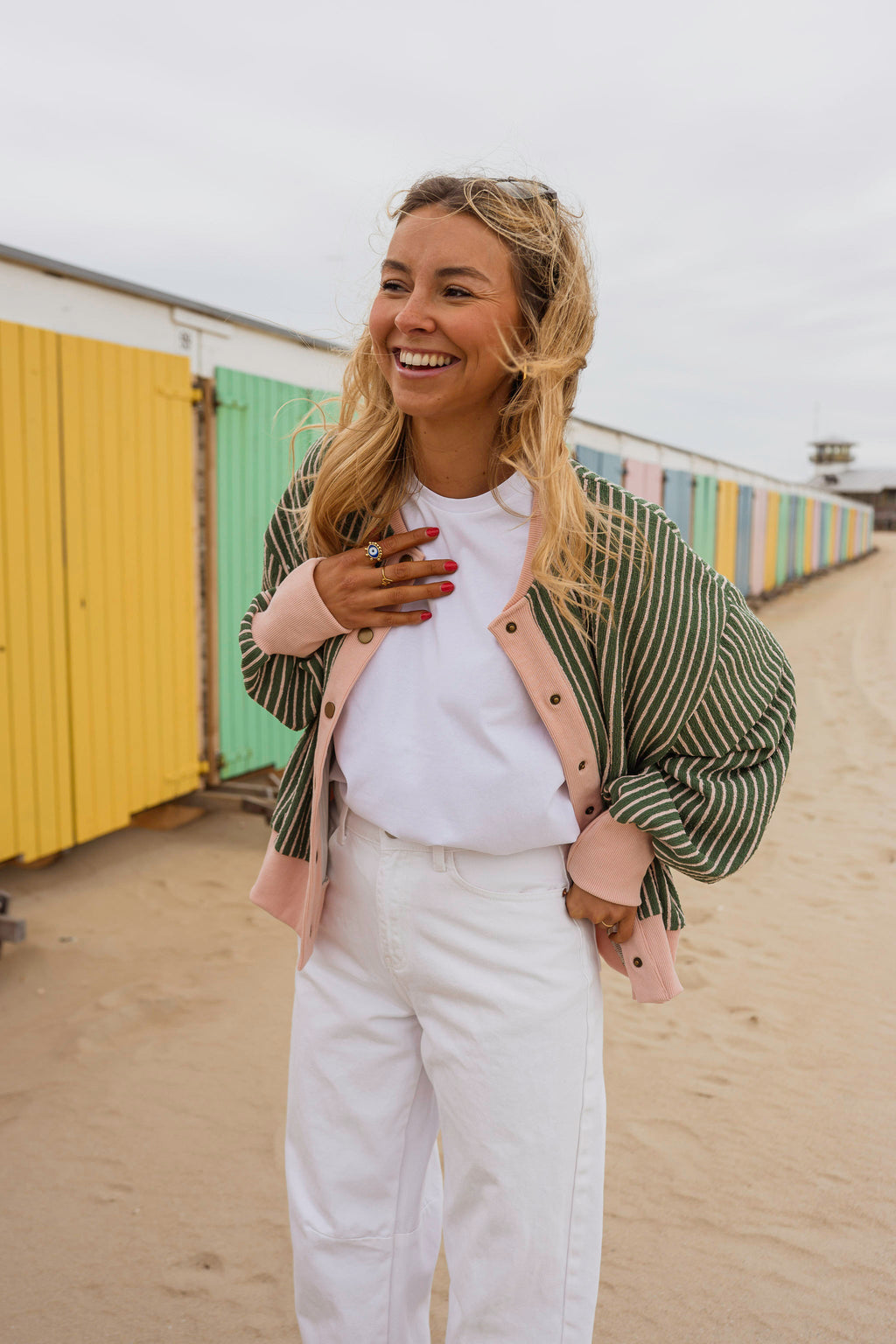 Green With Pink Stripes Verda Cardigan