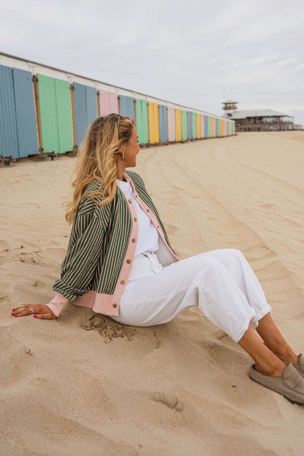 Green With Pink Stripes Verda Cardigan