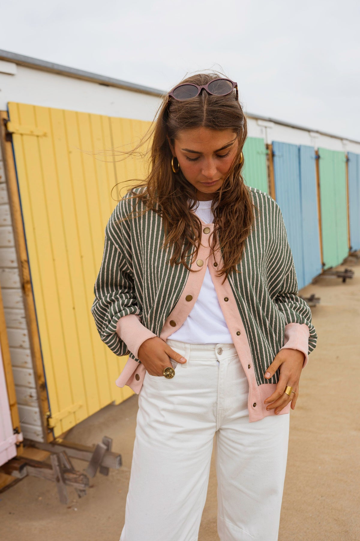 Green With Pink Stripes Verda Cardigan