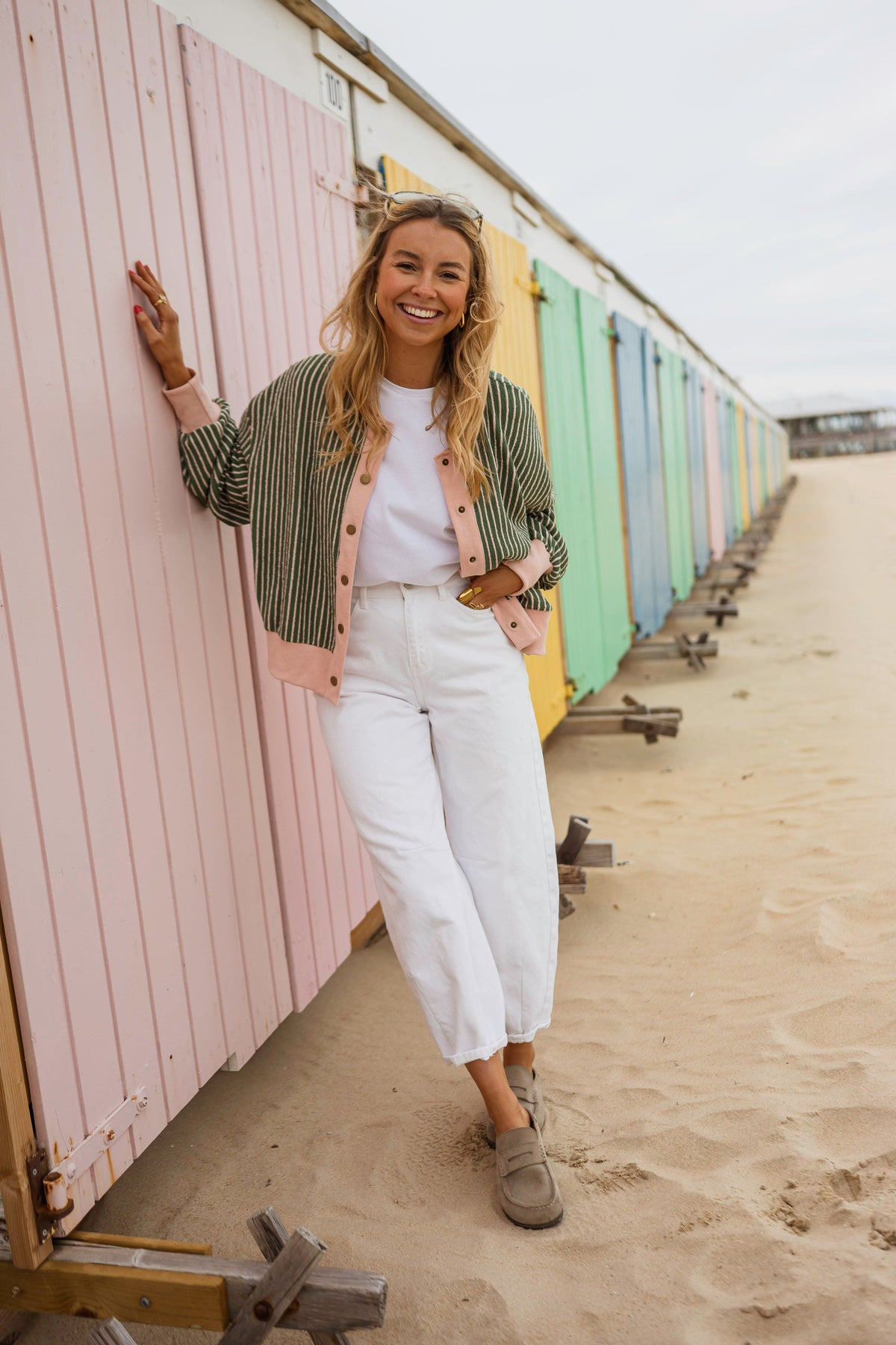 Green With Pink Stripes Verda Cardigan