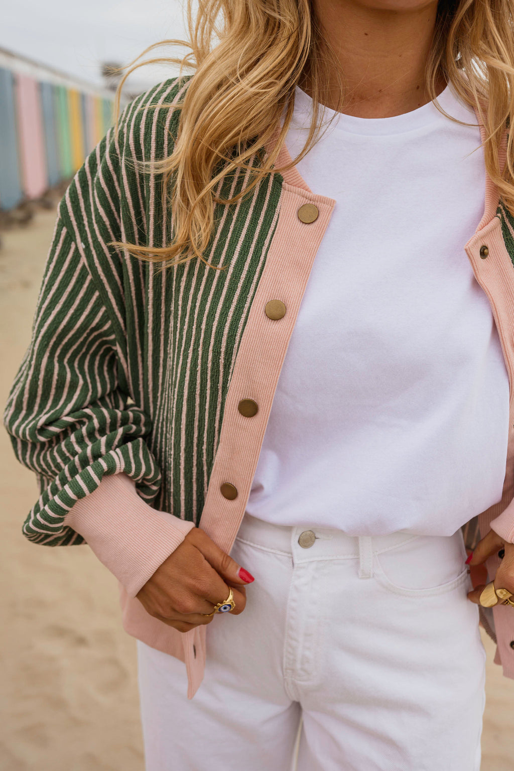 Green With Pink Stripes Verda Cardigan