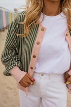 Green With Pink Stripes Verda Cardigan