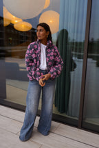 Grey with Pink Floral Tomas Fleece Jacket