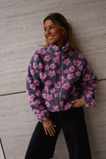 Grey with Pink Floral Tomas Fleece Jacket