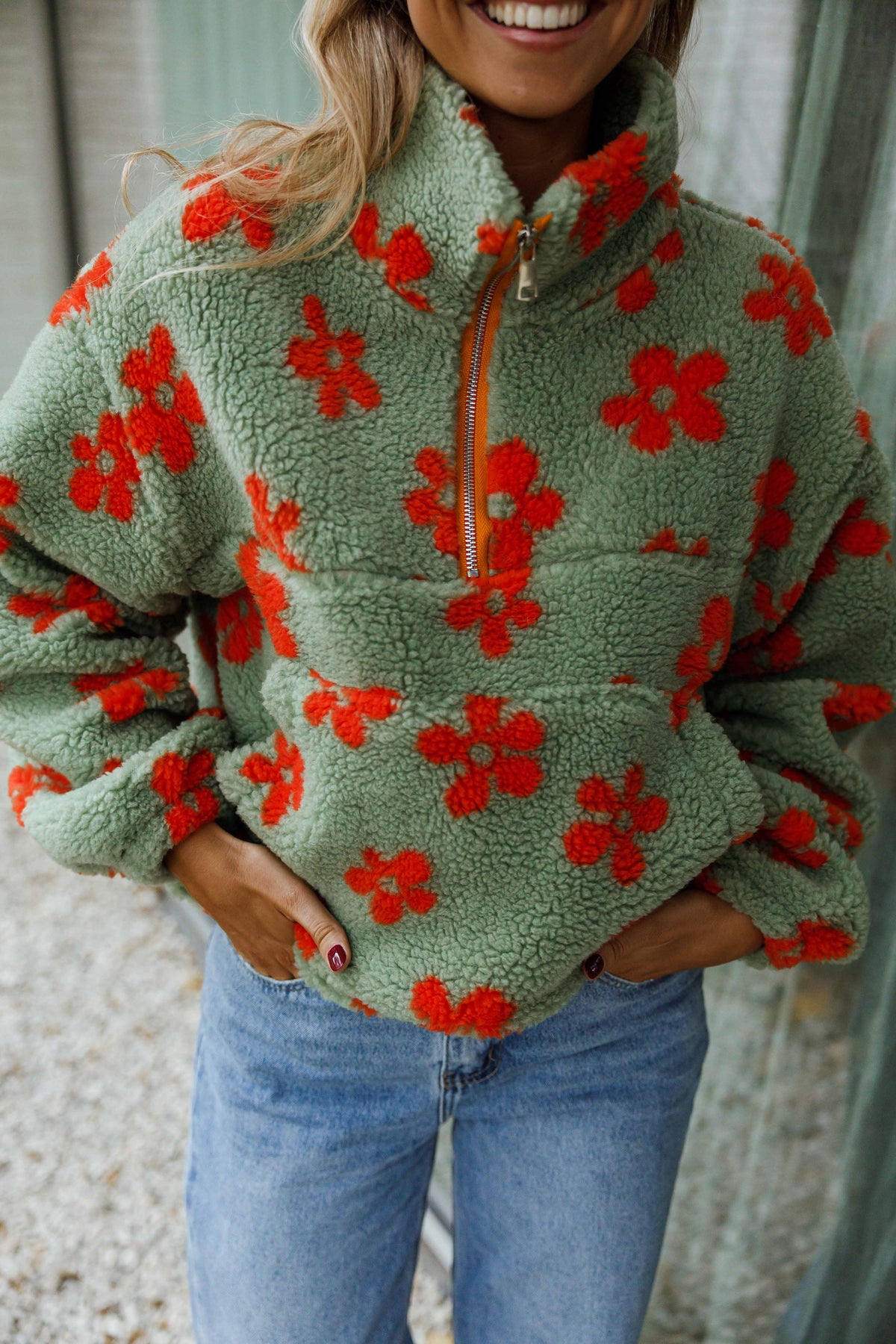 Khaki and Orange Sael Fleece Jacket