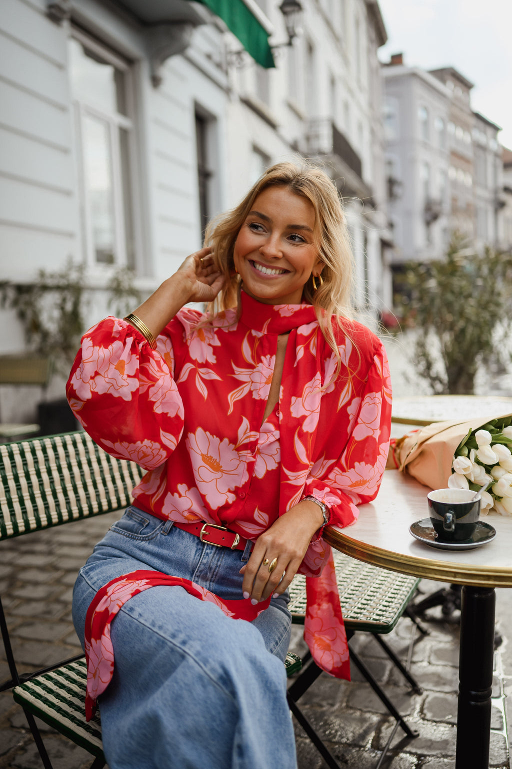 Red Patterned Georgina Blouse