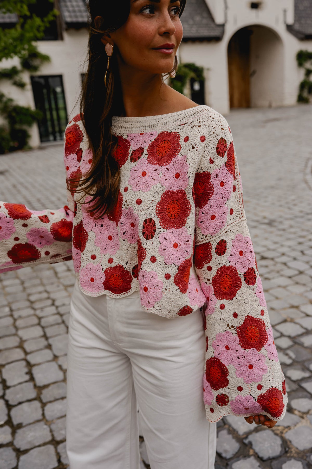 Pink And Red Crochet Tanja Blouse