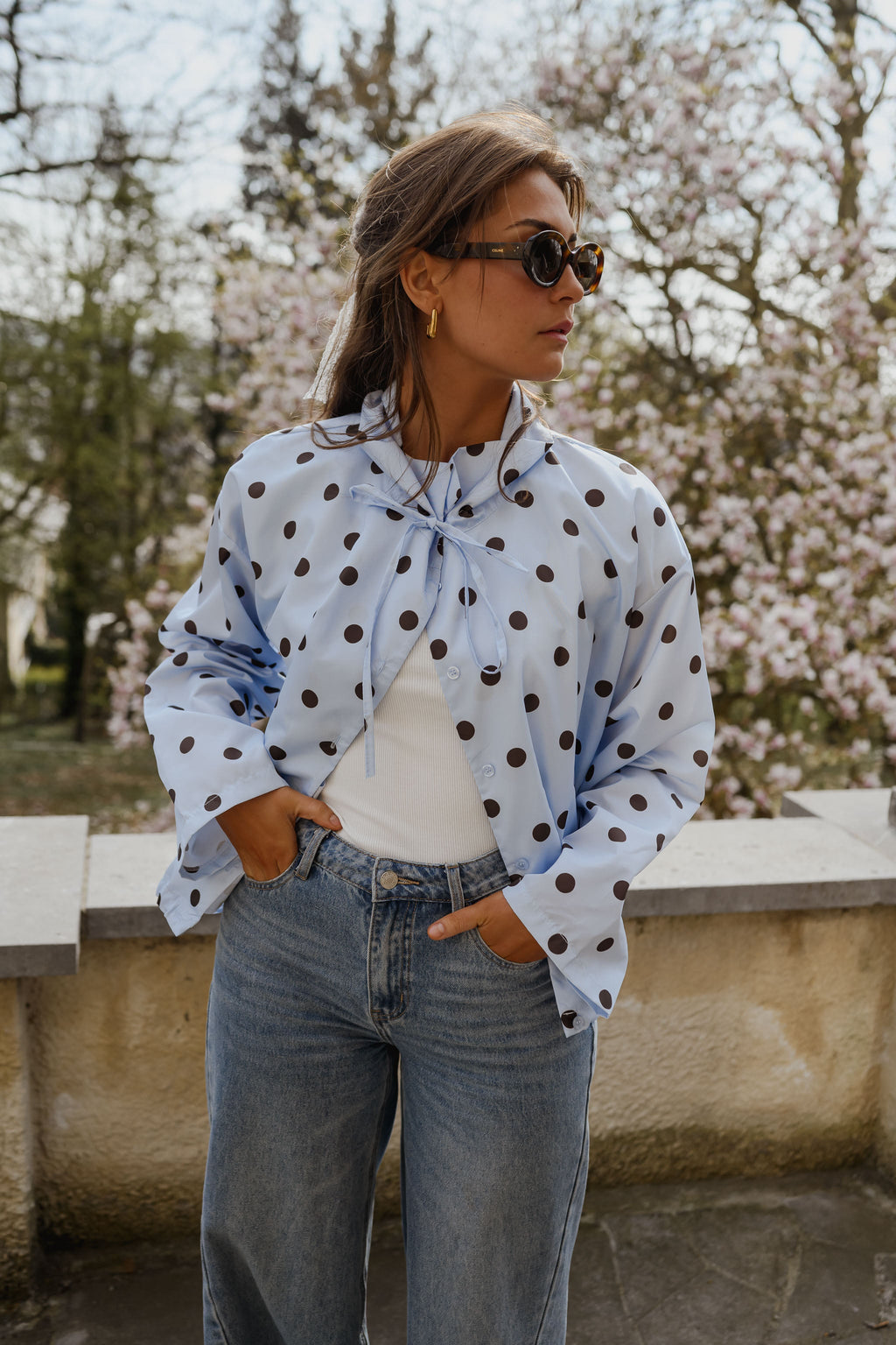 Sky Blue with Chocolate Polka Dot Medina Jacket