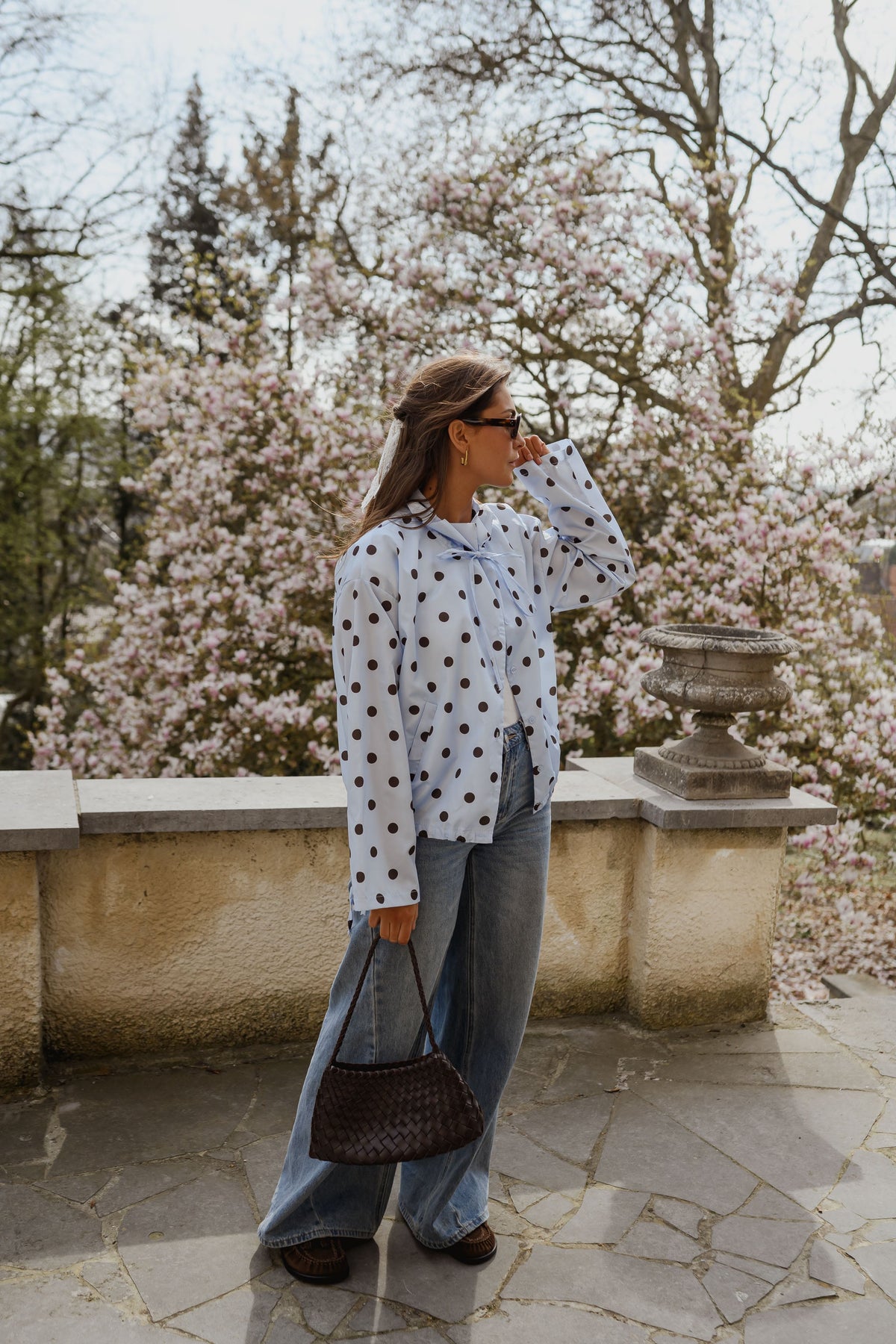 Sky Blue with Chocolate Polka Dot Medina Jacket