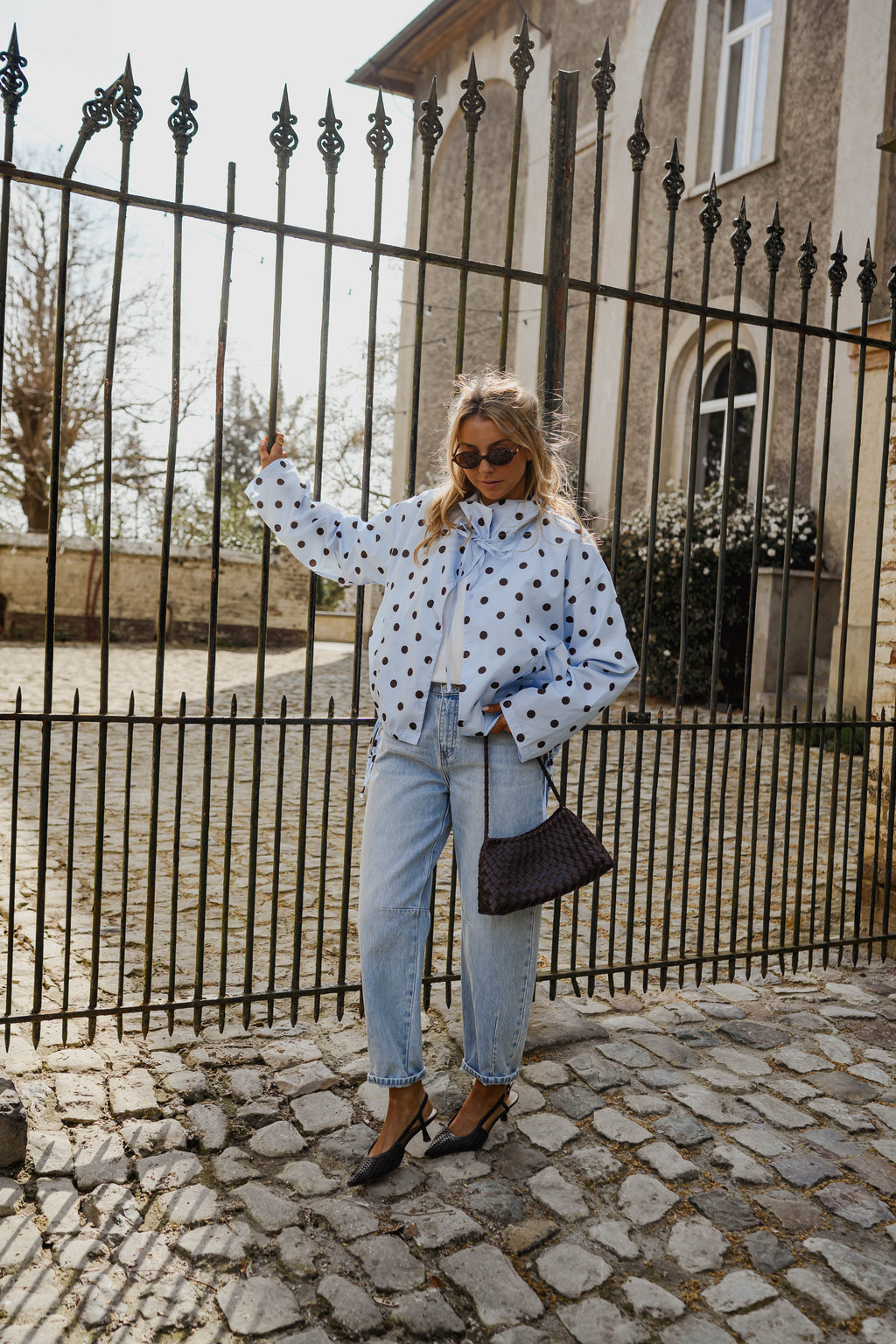 Sky Blue with Chocolate Polka Dot Medina Jacket
