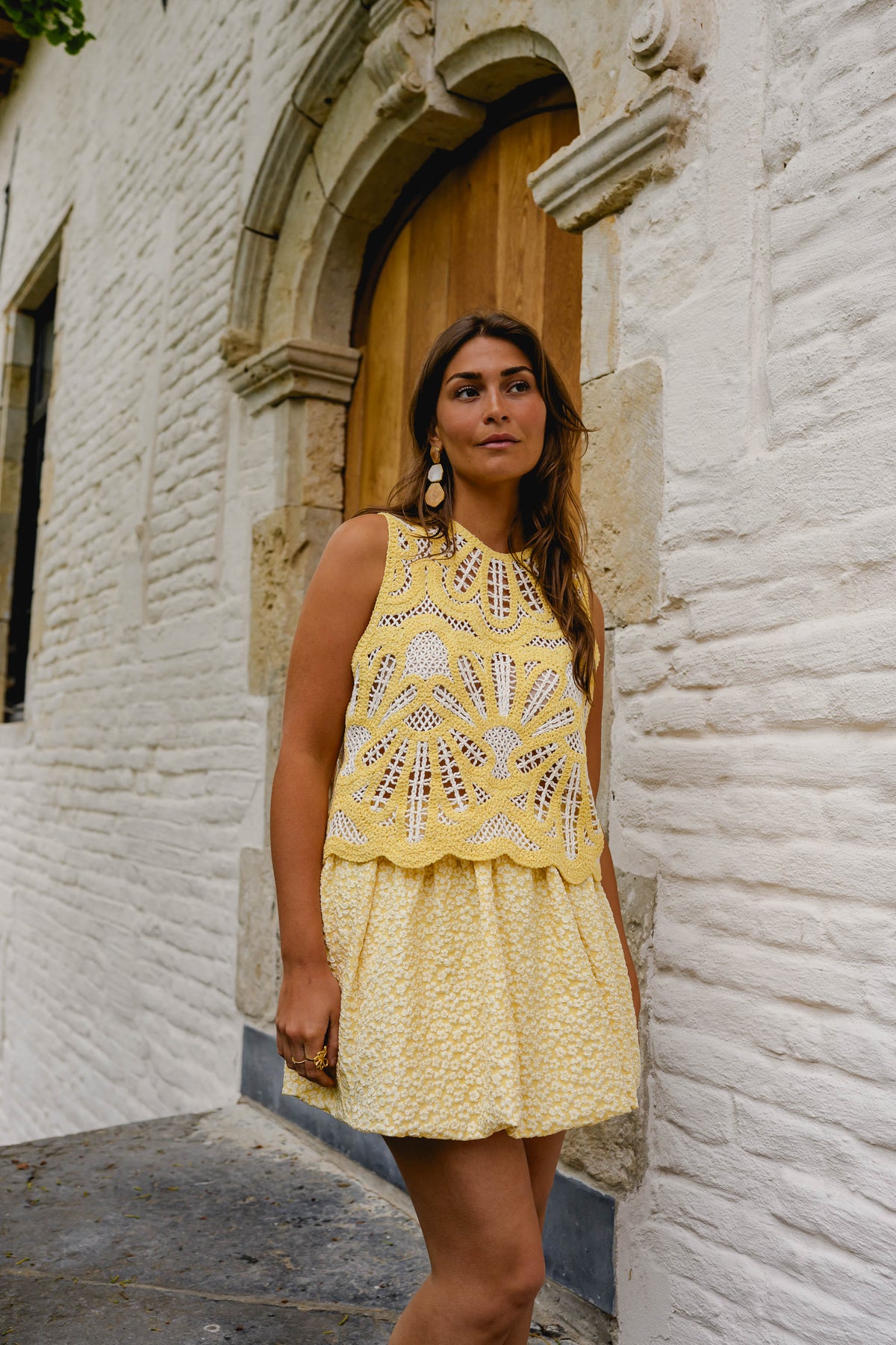 Yellow And Ecru Crochet Zoe Top