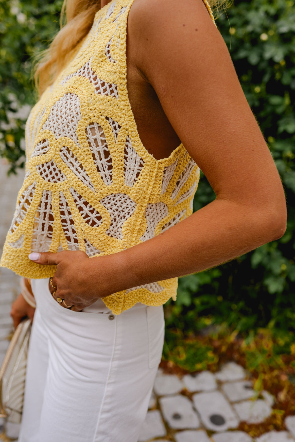 Yellow And Ecru Crochet Zoe Top