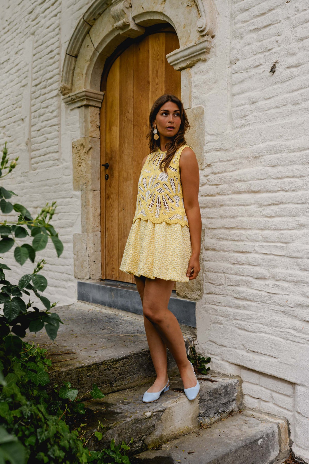 Yellow And Ecru Crochet Zoe Top