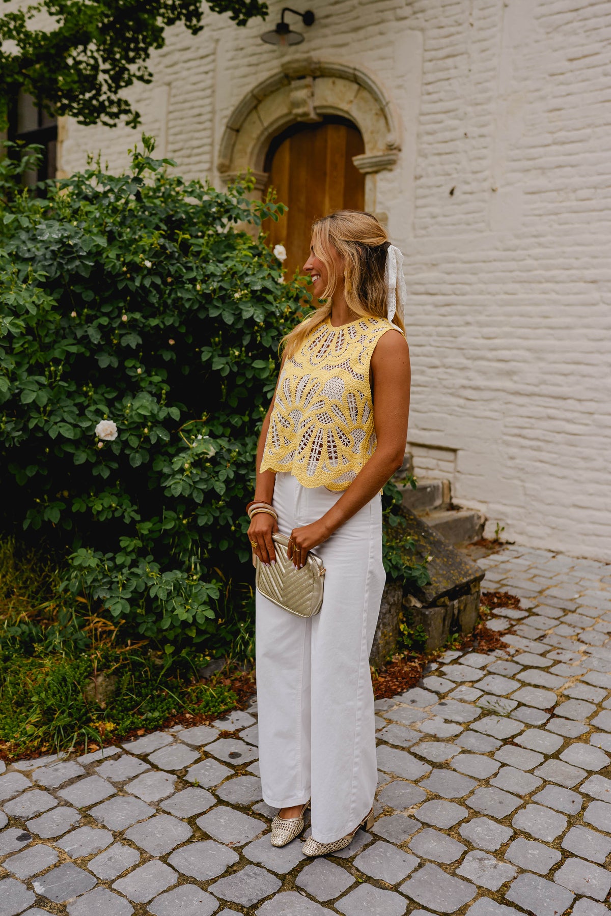 Yellow And Ecru Crochet Zoe Top